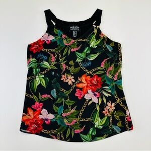 Frank Lyman floral tank top Womens Size 10 Georgette overlay black lining Resort